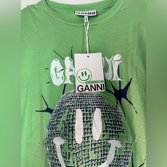 GANNI green disco ball graphic T-shirt unisex size S Brand New With Tag - Picture 3 of 11